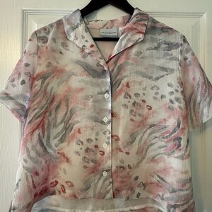 Alfred Dunner Pink and Gray Button-Down Shirt